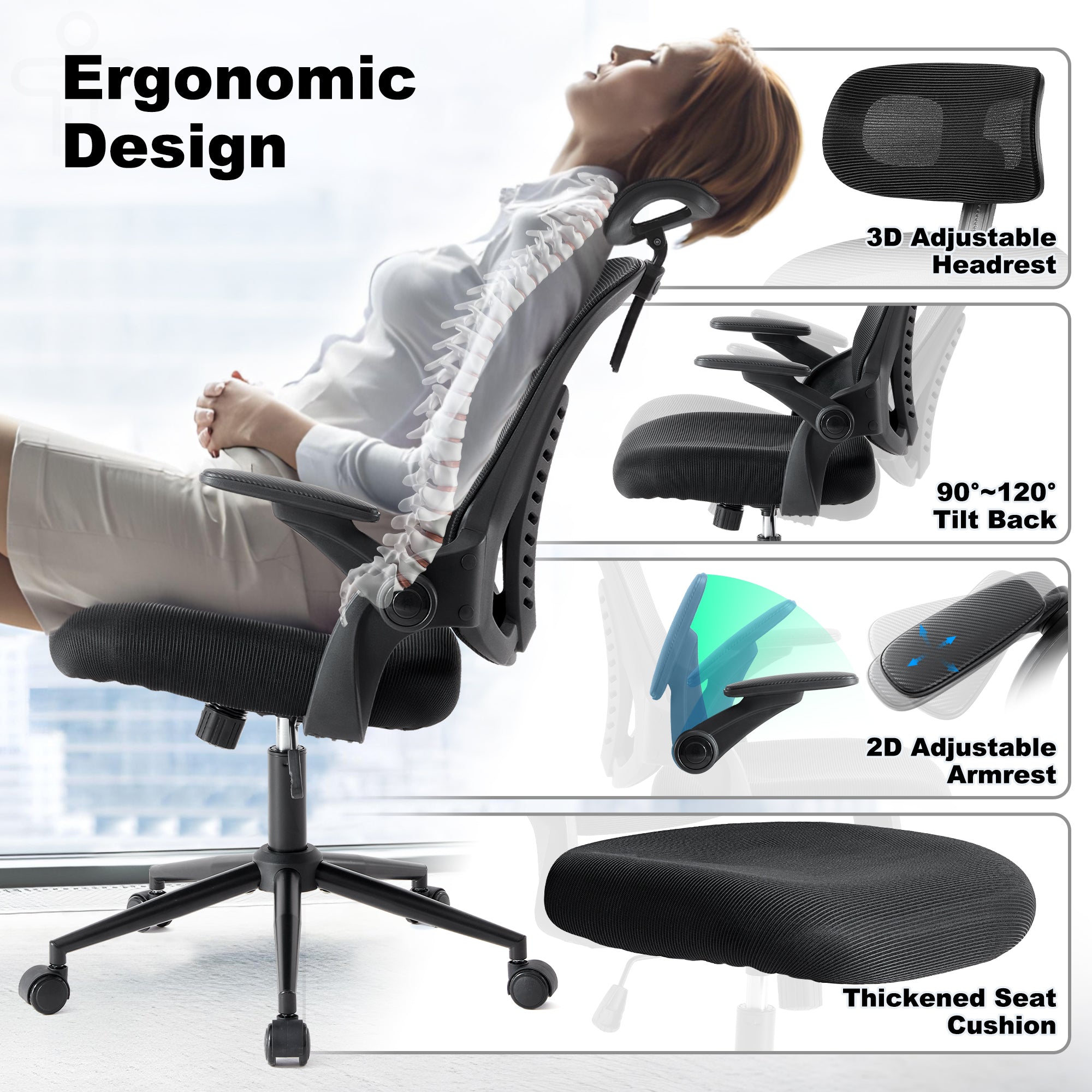 Office Chair, Ergonomic High Back,Adjustable Armrests