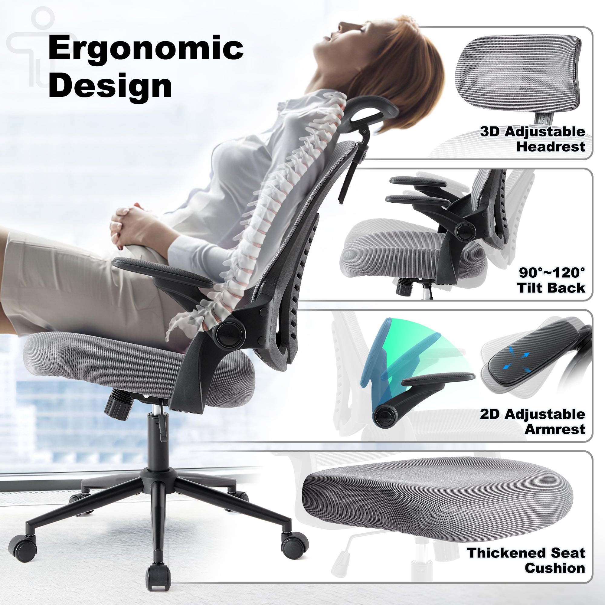 Office Chair, Ergonomic High Back,Adjustable Armrests