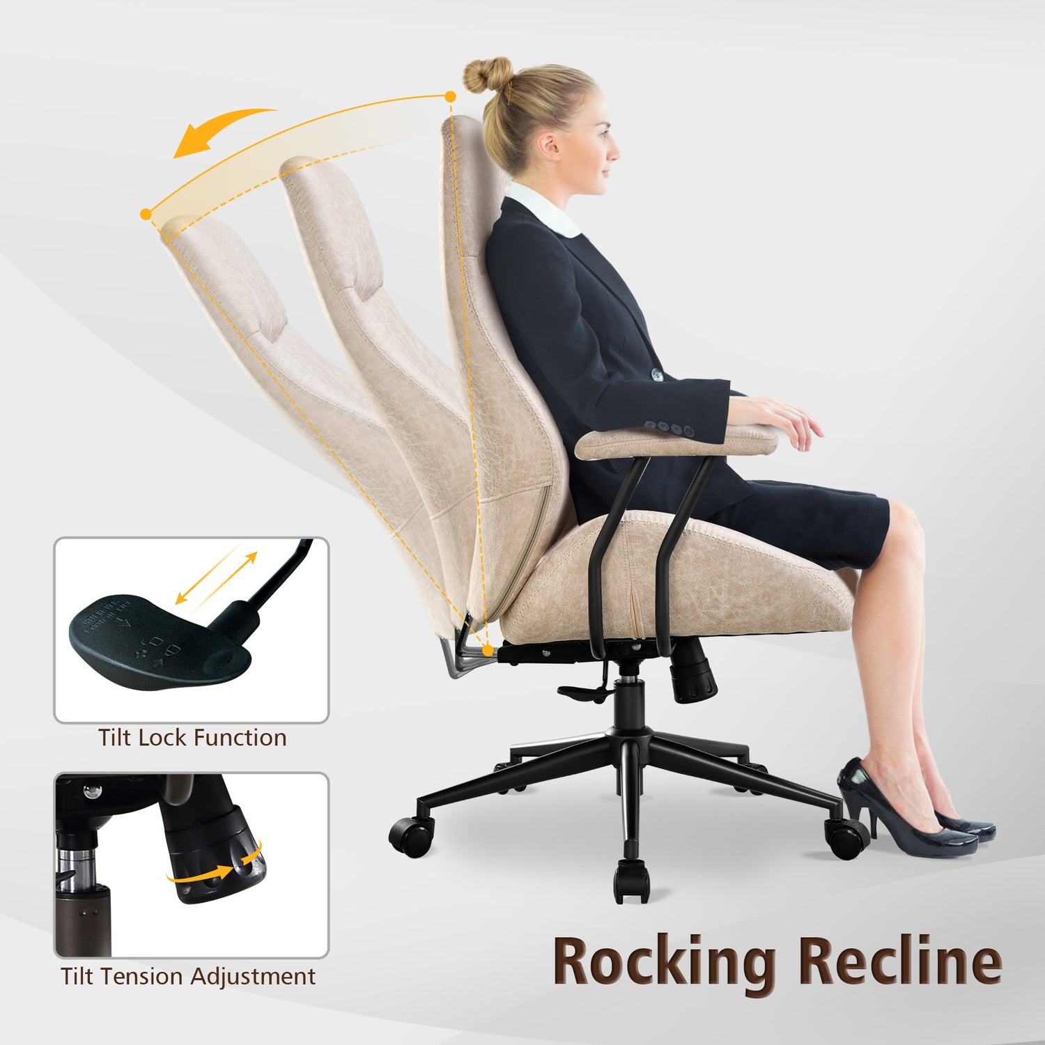 Office Chair Ergonomic High Back Suede Fabric for Executive or Home Office