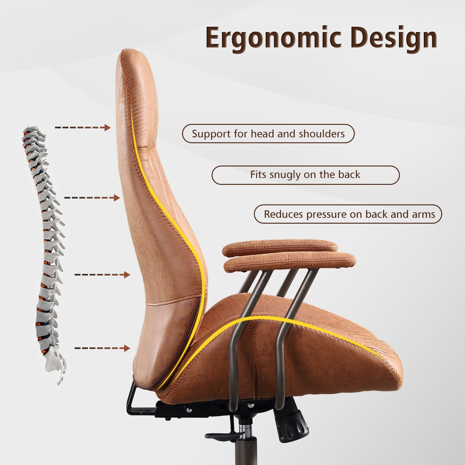 Office Chair Ergonomic High Back Suede Fabric for Executive or Home Office