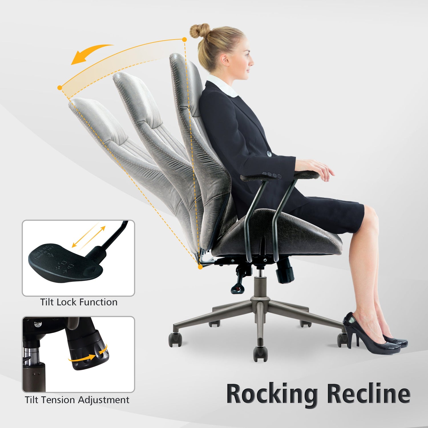 Office Chair Ergonomic High Back Suede Fabric for Executive or Home Office