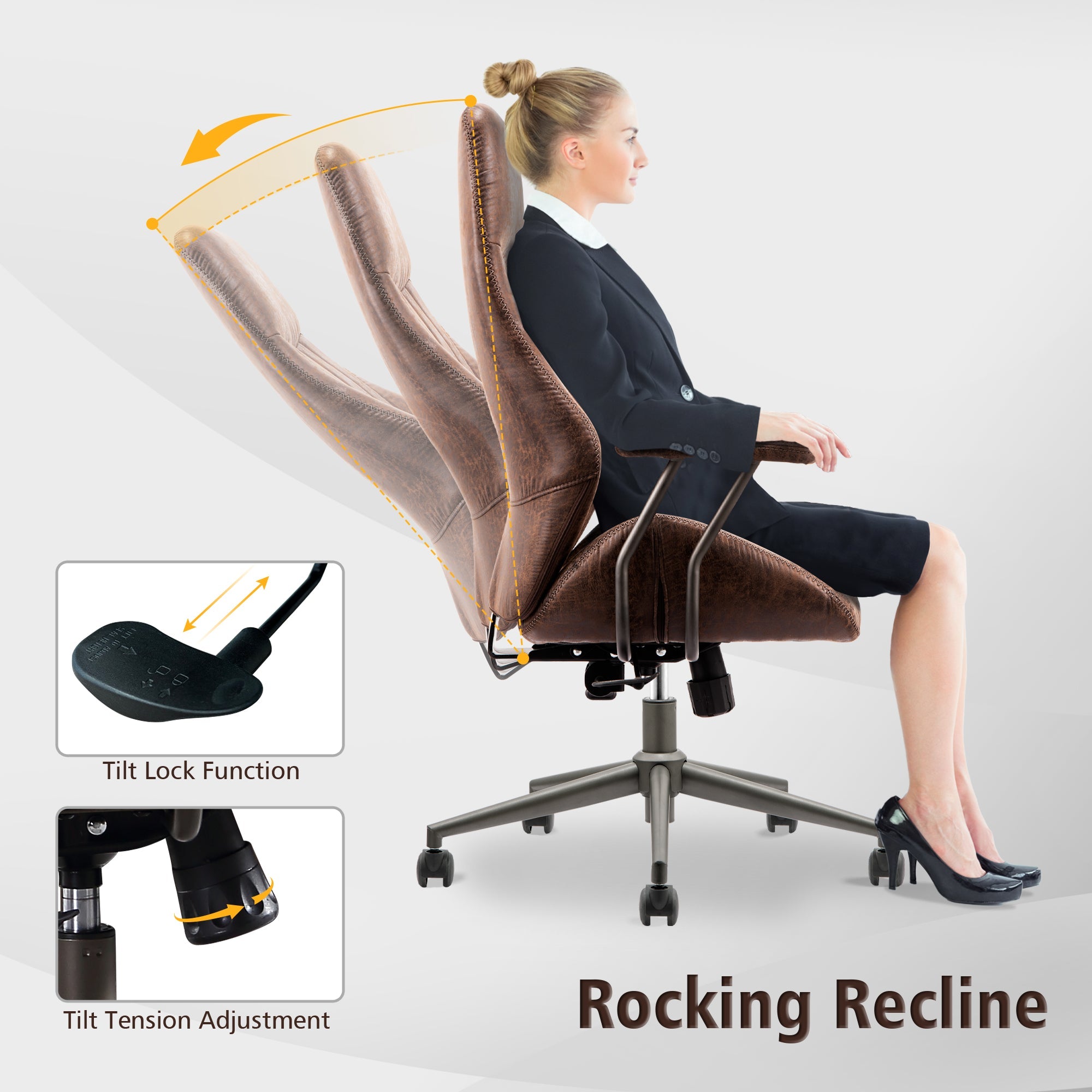 Office Chair Ergonomic High Back Suede Fabric for Executive or Home Office