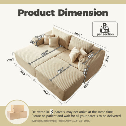 80&quot;Modular Couch with Chaise&amp;Ottoman, Sleeper Sofa, No Assembly Required