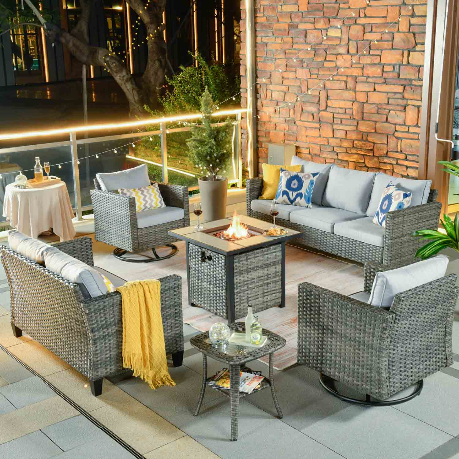 Patio Vultros 6-Piece Set With Swivel Chair Lover seat and 30&