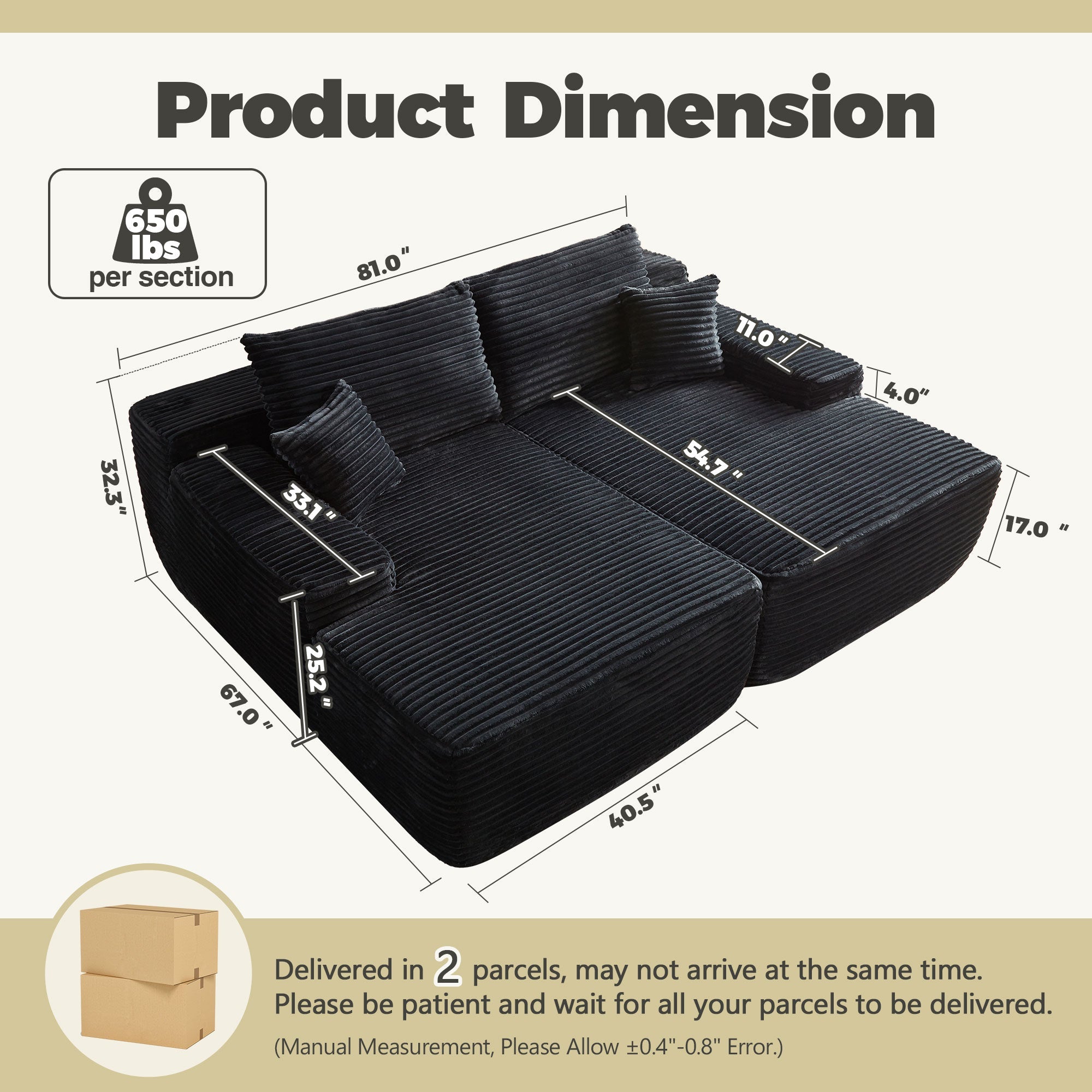 81&quot; Boneless Sofa, Sleeper Couch, No Assembly Required