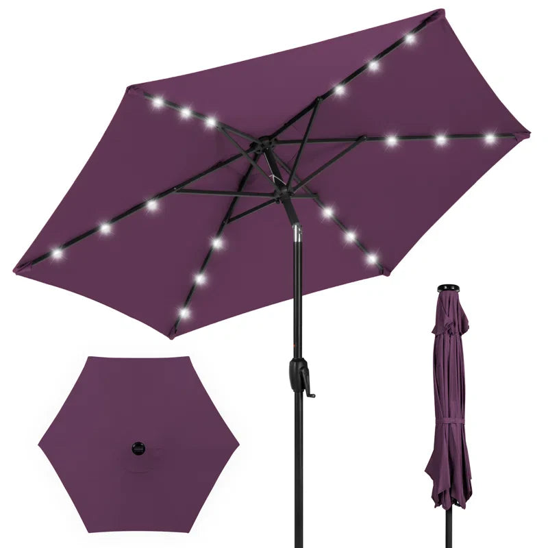 7.5Ft Outdoor Solar Patio Umbrella For Deck, Pool W/ Tilt, Crank, LED Lights