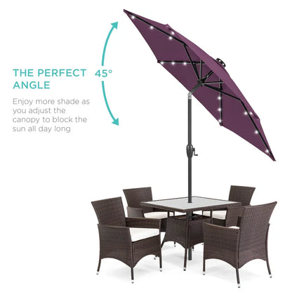 7.5Ft Outdoor Solar Patio Umbrella For Deck, Pool W/ Tilt, Crank, LED Lights