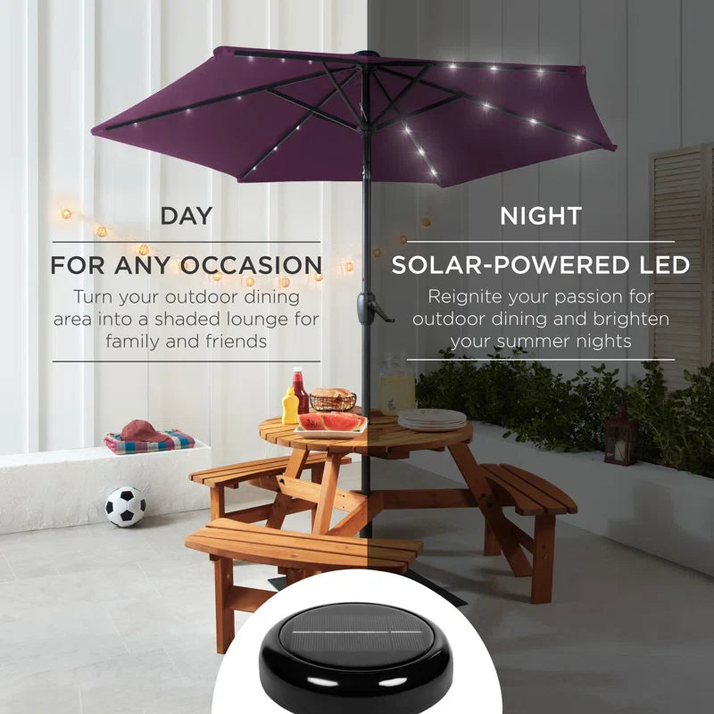 7.5Ft Outdoor Solar Patio Umbrella For Deck, Pool W/ Tilt, Crank, LED Lights