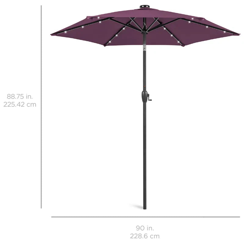 7.5Ft Outdoor Solar Patio Umbrella For Deck, Pool W/ Tilt, Crank, LED Lights