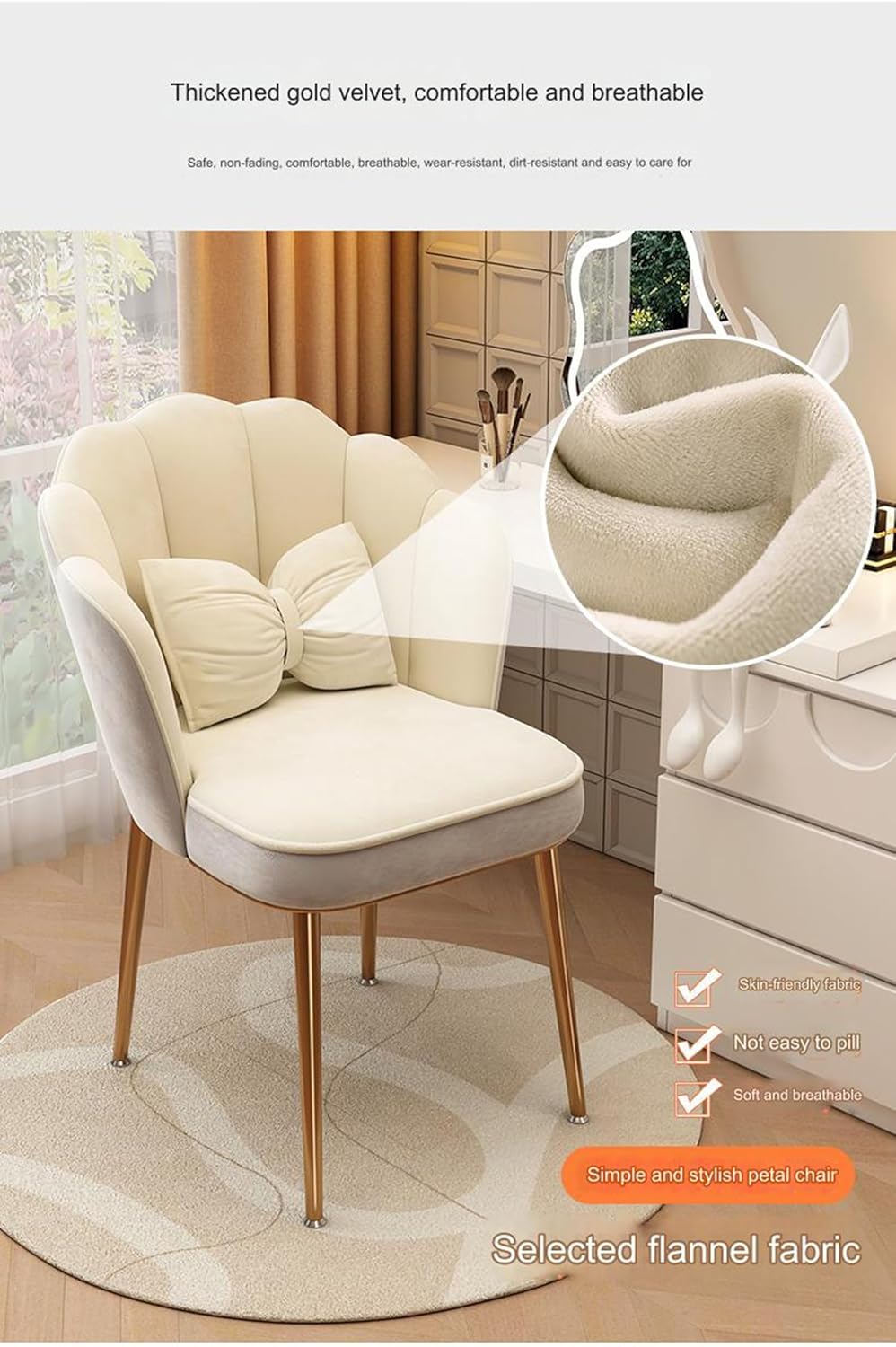 Dressing Chair, Makeup Chair, Vanity Stool with cushion Makeup Room for Women Girls