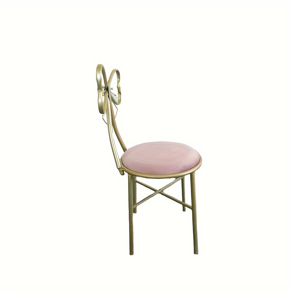 Golden Metal Makeup Vanity Chair with Velvet Cushion &amp; Bow Knot Backrest