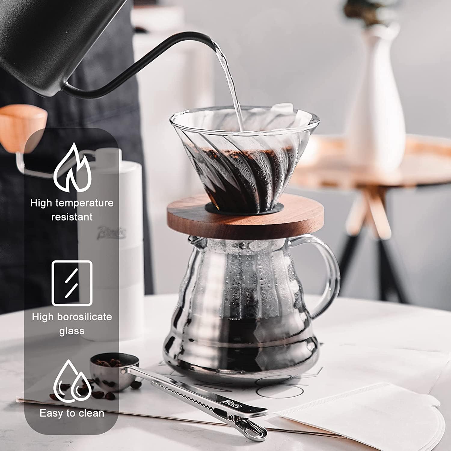 Pour Over Coffee Maker Dripper Set, 600ml Glass Coffee Server Pot Size 02