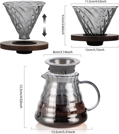 Pour Over Coffee Maker Dripper Set, 600ml Glass Coffee Server Pot Size 02