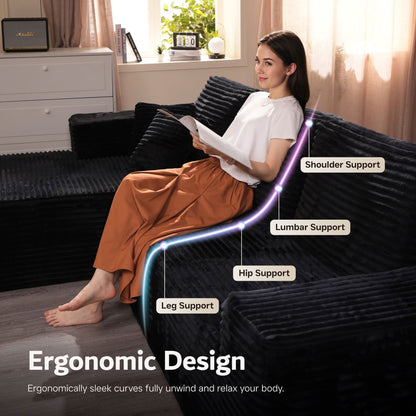 Sectional Cloud Couch for Living Room, Modular Floor Sofa with Plush Corduroy, No Assembly Required