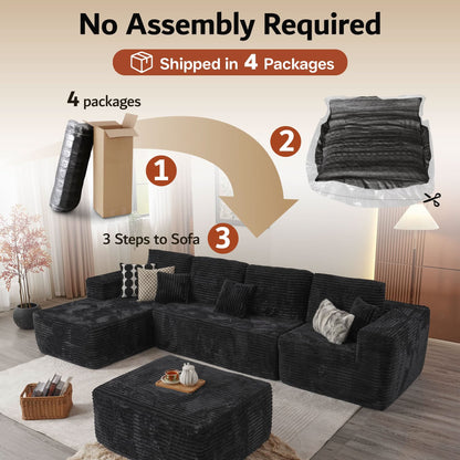 Sectional Cloud Couch for Living Room, Modular Floor Sofa with Plush Corduroy, No Assembly Required