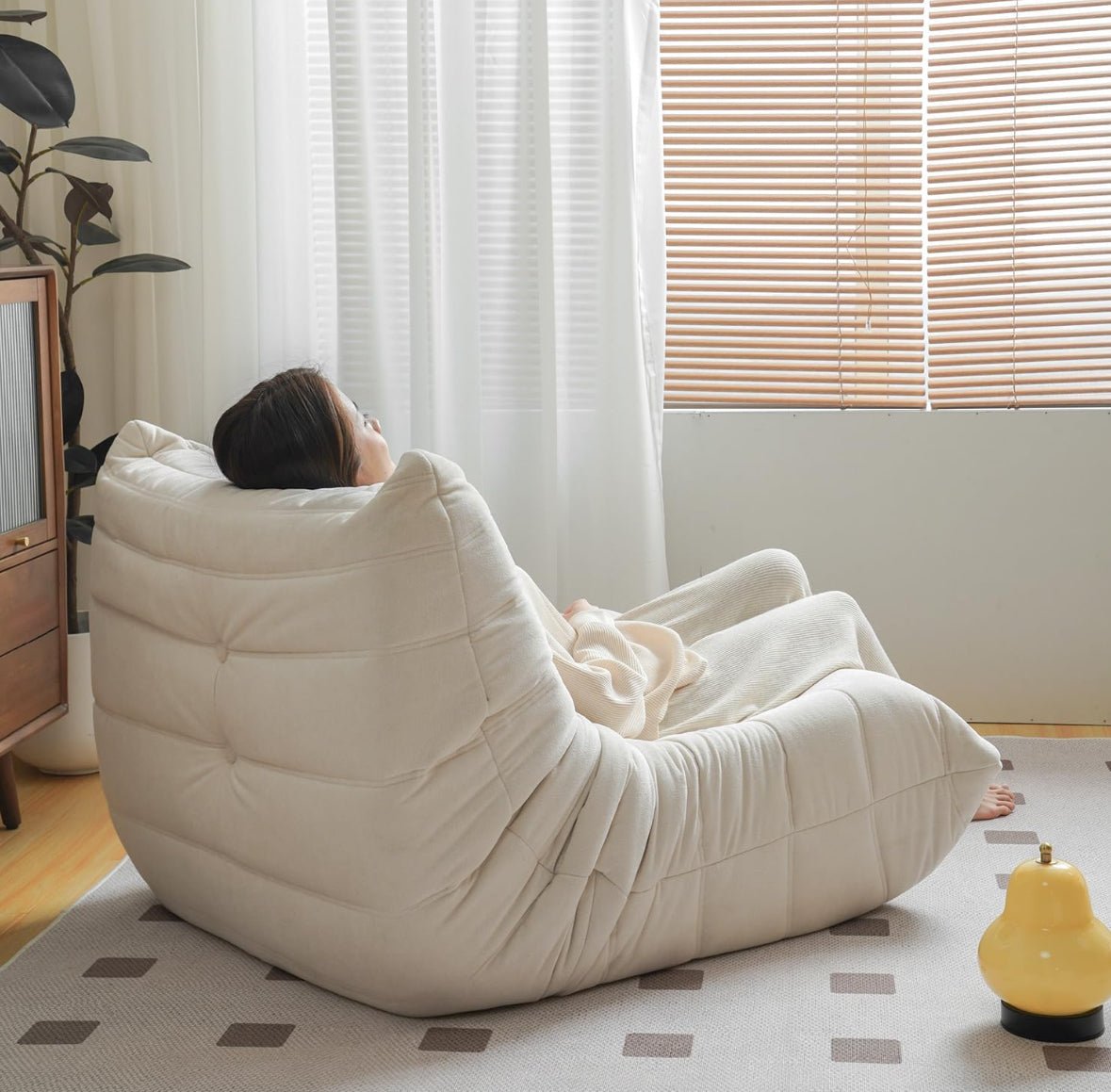 Modern Large White Velvet Lazy Chair