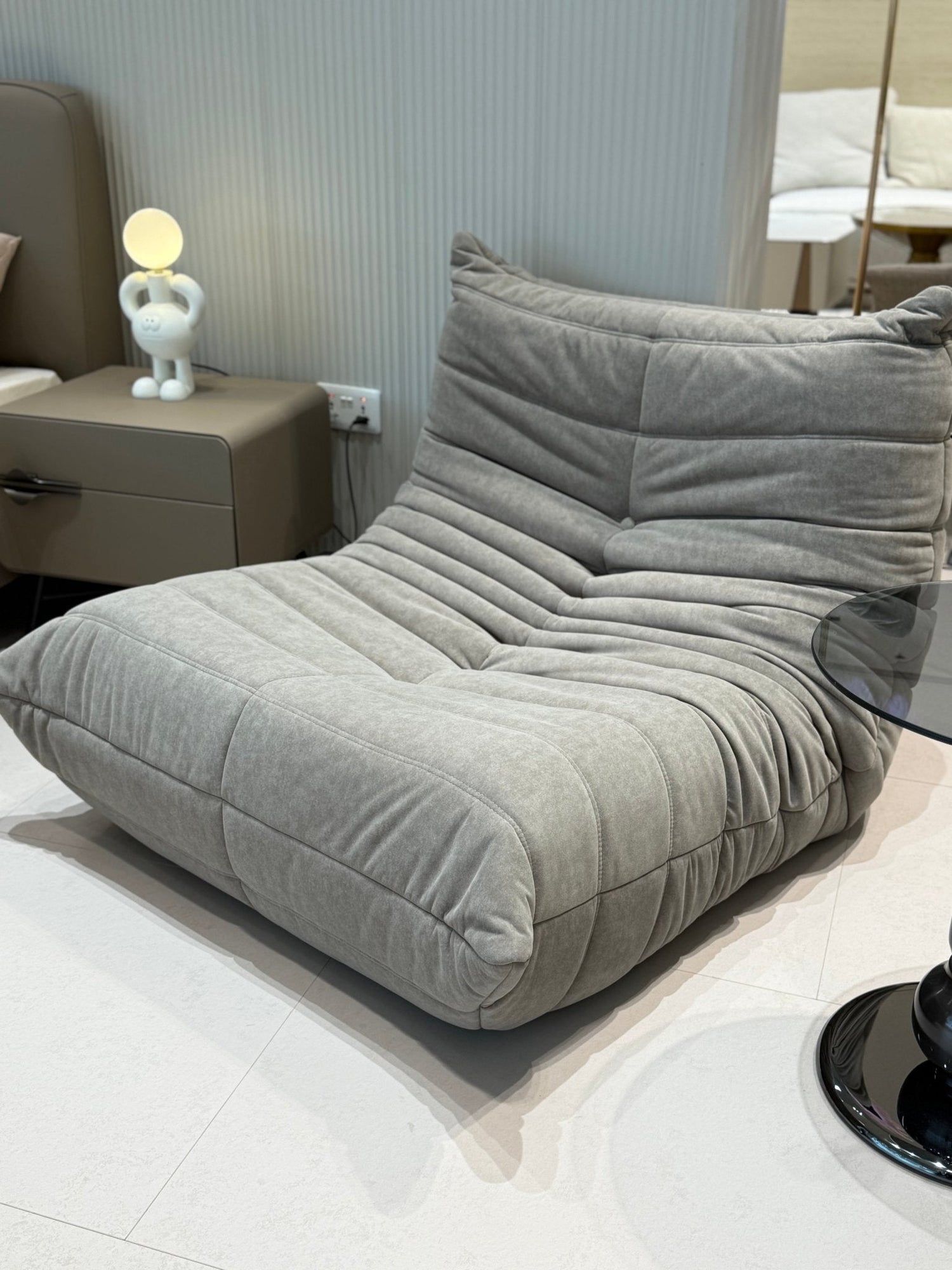 Modern Large White Velvet Lazy Chair