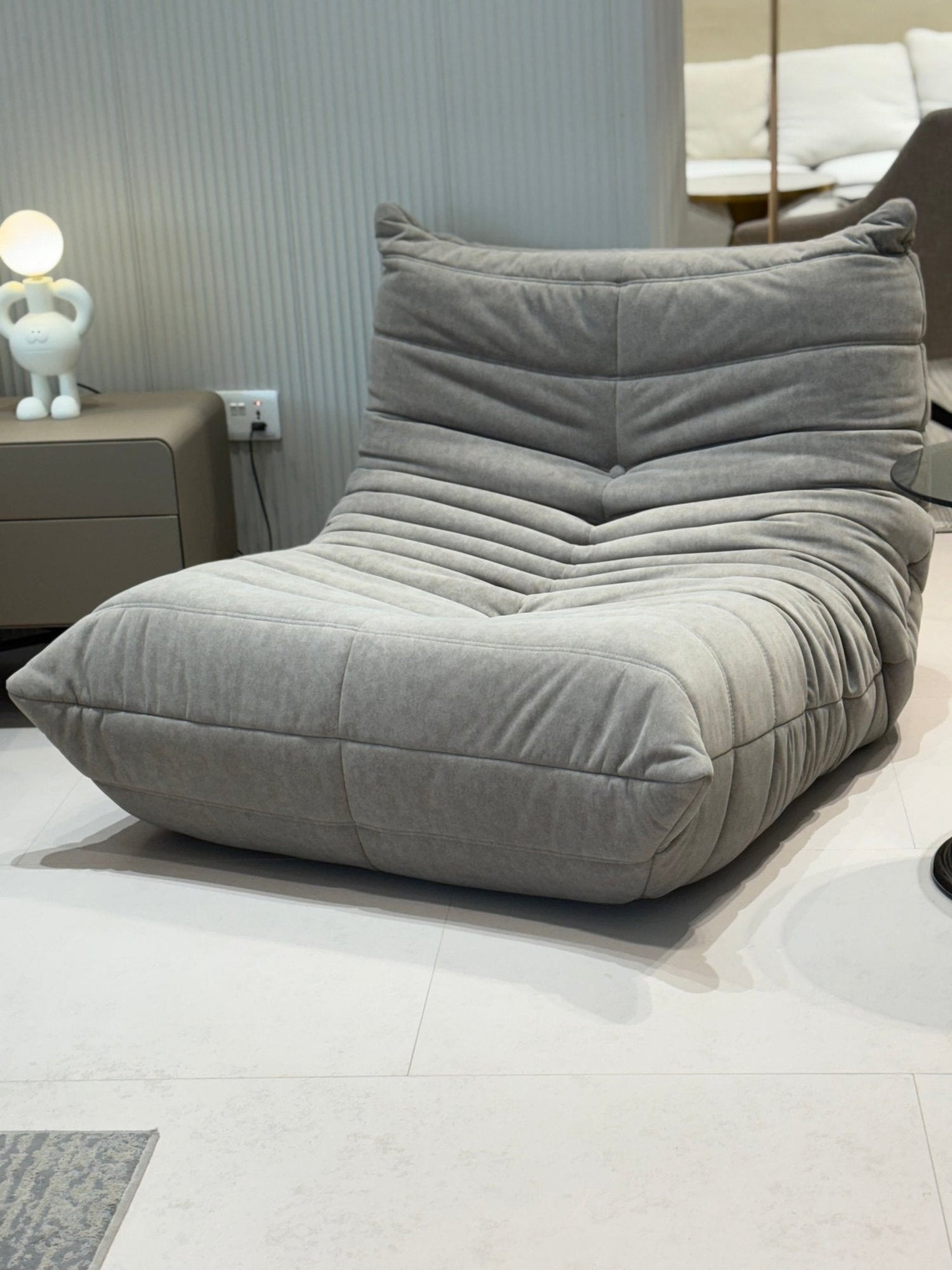 Modern Large White Velvet Lazy Chair